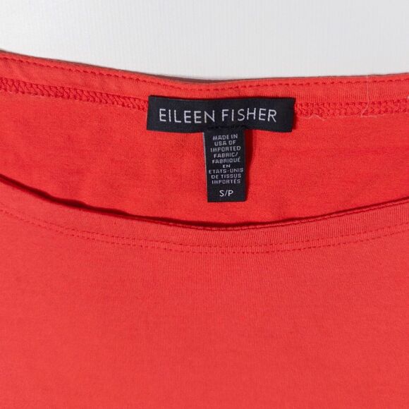 Eileen Fisher USA Boatneck Asymmetric 3/4 Sleeve Blouse Orange Women's Size S - Picture 4 of 8